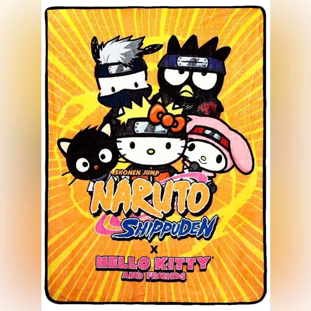 Naruto Shippuden X Hello Kitty Plush Throw Crossover Collab Super Soft Brand New
